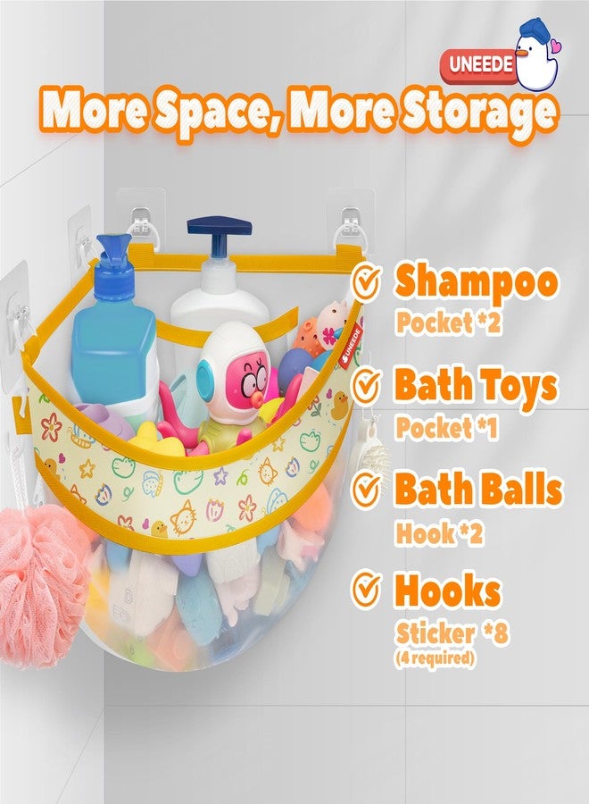 UNEEDE 4.32 Gallons Duck Print Corner Mounted Bath Toy Storage Holder, Yellow Mesh Shower Caddy for Bathtub Organizer, Quick Dry Holder - Image 3