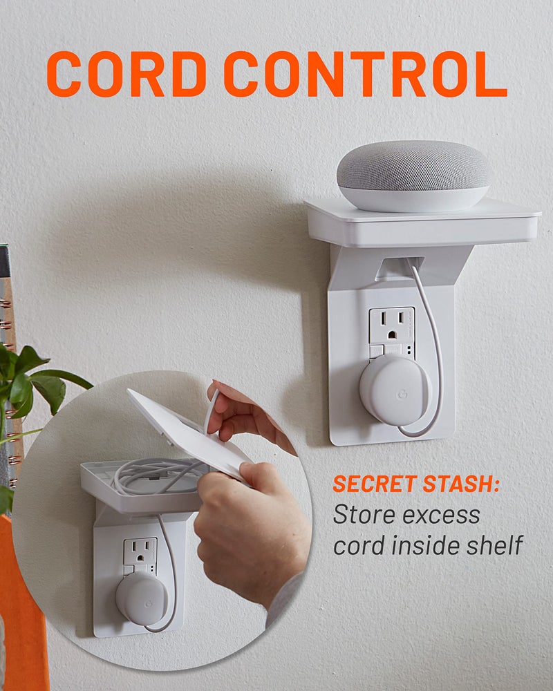 ECHOGEAR Outlet Shelf for Decora/GFCI Outlets - Next-Gen Design with Built-In Cord Storage & Room for Bulky Plugs - Quick Install with Included Hardware - Image 4