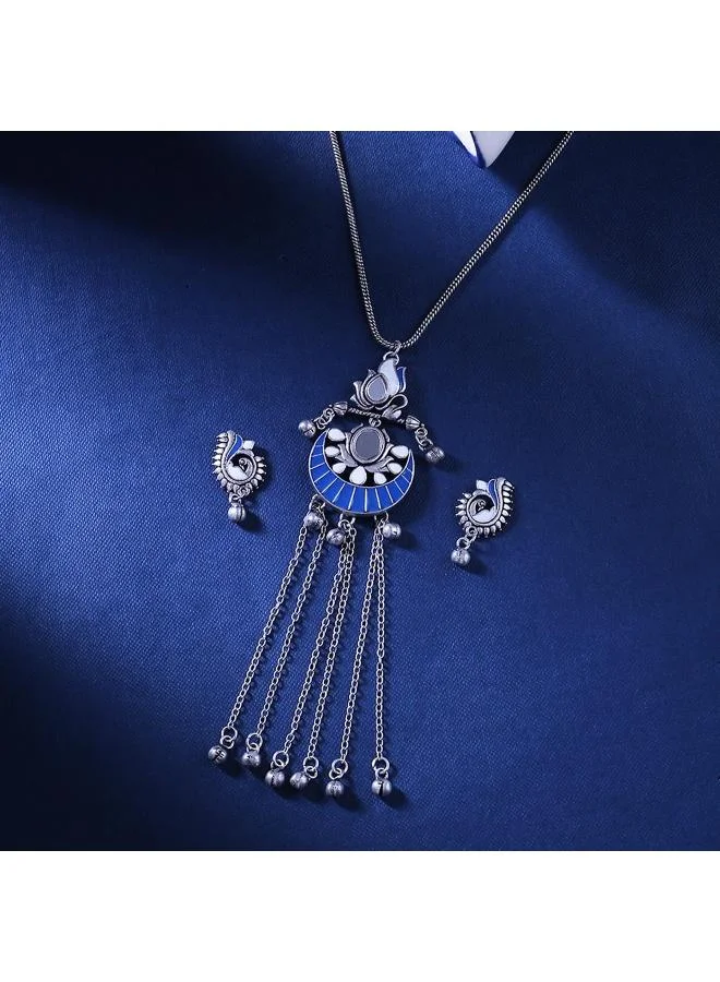 VOYLLA VOYLLA Indigo Affair Tassels Drop Pendant Set