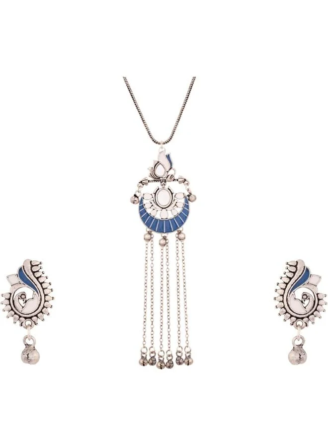 VOYLLA VOYLLA Indigo Affair Tassels Drop Pendant Set