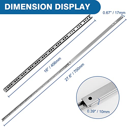 Masendelk 4pcs Ball Bearing Drawer Slides 16 Inch / 406mm, 2 Fold Metal Drawer Tracks, Two Way Slide Track Rail Glides with Mounting Screws - 0.67 Inch Wide - Image 5
