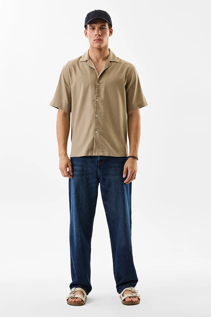 SNITCH Brown Solid Half Sleeve Boxy Shirt
