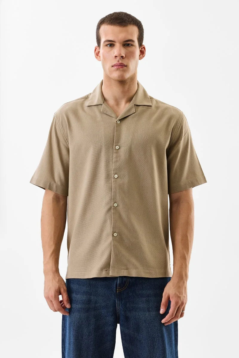 SNITCH Brown Solid Half Sleeve Boxy Shirt
