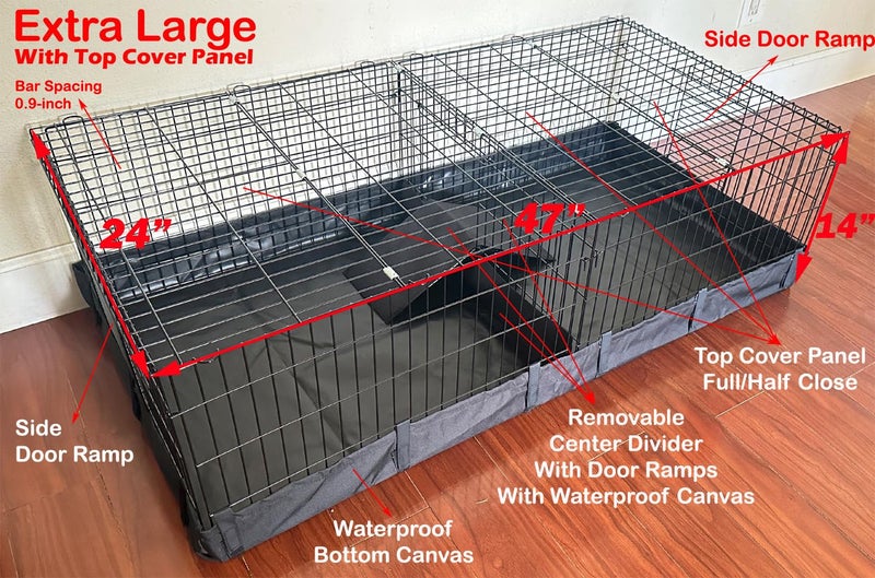 Mcage 47" X-Large Sturdy Home for Guinea Pig Habitat Hamster Critters Turtle Dwarf Bunny Enclosure Hinged TOP Cover Panel Center Divider Access Door Ramp Mouse Mice Playpen Washable PVC Canvas Bottom - Image 2