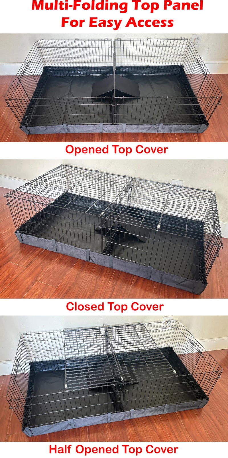 Mcage 47" X-Large Sturdy Home for Guinea Pig Habitat Hamster Critters Turtle Dwarf Bunny Enclosure Hinged TOP Cover Panel Center Divider Access Door Ramp Mouse Mice Playpen Washable PVC Canvas Bottom - Image 3