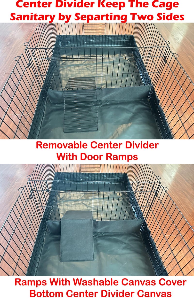 Mcage 47" X-Large Sturdy Home for Guinea Pig Habitat Hamster Critters Turtle Dwarf Bunny Enclosure Hinged TOP Cover Panel Center Divider Access Door Ramp Mouse Mice Playpen Washable PVC Canvas Bottom - Image 4