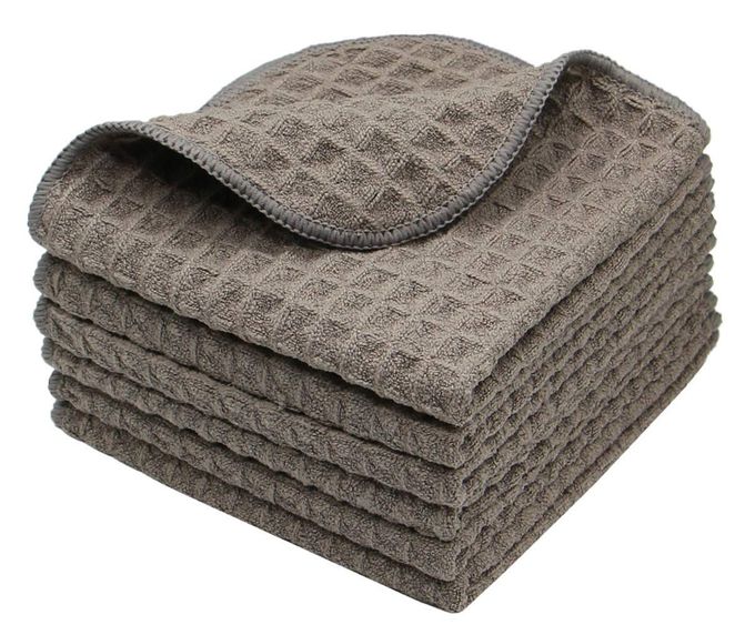 VeraSong Microfiber Kitchen Cleaning Cloth Thick Dish Rags Waffle Weave Washcloths Dish Cloths Ultra Absorbent Odor Free 12inch X 12inch 6 Pack Gray - Image 1