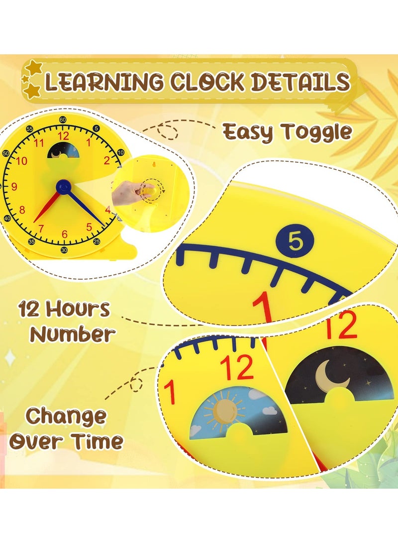 2 Pcs Student Clock Time Telling Teaching Clock for Kids Classroom Learning Analog Clock Judy Clock Teachers Supplies Develops Day and Night Time Early Math Skills( 11.8 x 12 In) - Image 3