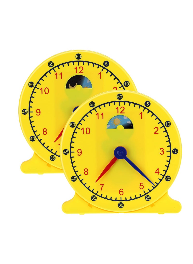 2 Pcs Student Clock Time Telling Teaching Clock for Kids Classroom Learning Analog Clock Judy Clock Teachers Supplies Develops Day and Night Time Early Math Skills( 11.8 x 12 In) - Image 1