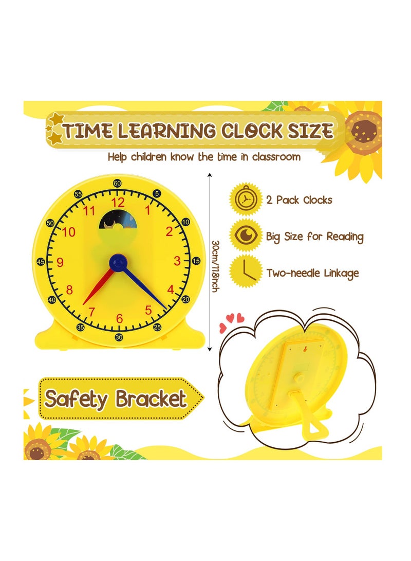 2 Pcs Student Clock Time Telling Teaching Clock for Kids Classroom Learning Analog Clock Judy Clock Teachers Supplies Develops Day and Night Time Early Math Skills( 11.8 x 12 In) - Image 2