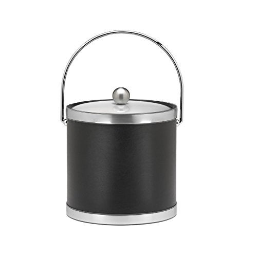Kraftware Sophisticates Brushed Chrome Ice Bucket with Bale Handle and Metal Cover, Black - 3 Quart - Image 4