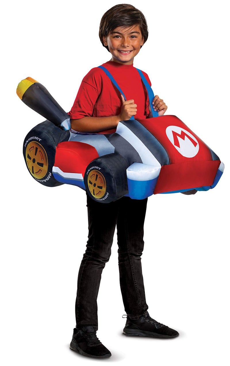 Disguise Super Mario Costume, Inflatable Nintendo Mario Kart Boys Outfit, Fan Operated Expandable Character Blow Up Suit Red & Blue, Childrens Size - Image 1