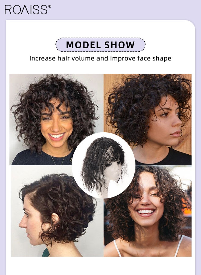 رويس أغطية شعر قصيرة مجعدة بشعر بشري حقيقي، شعر مستعار مزود بمشبك للنساء ذوات الشعر الرقيق لغطاء شعر رمادي، أسود طبيعي، 7x10 / 8x12 / 15x15cm - Image 5