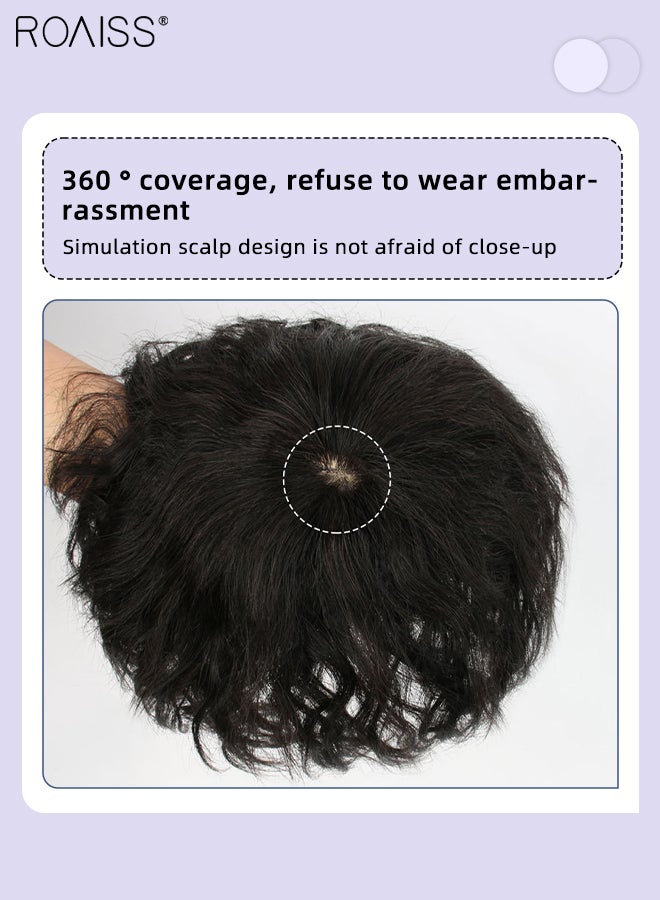 رويس أغطية شعر قصيرة مجعدة بشعر بشري حقيقي، شعر مستعار مزود بمشبك للنساء ذوات الشعر الرقيق لغطاء شعر رمادي، أسود طبيعي، 7x10 / 8x12 / 15x15cm - Image 4