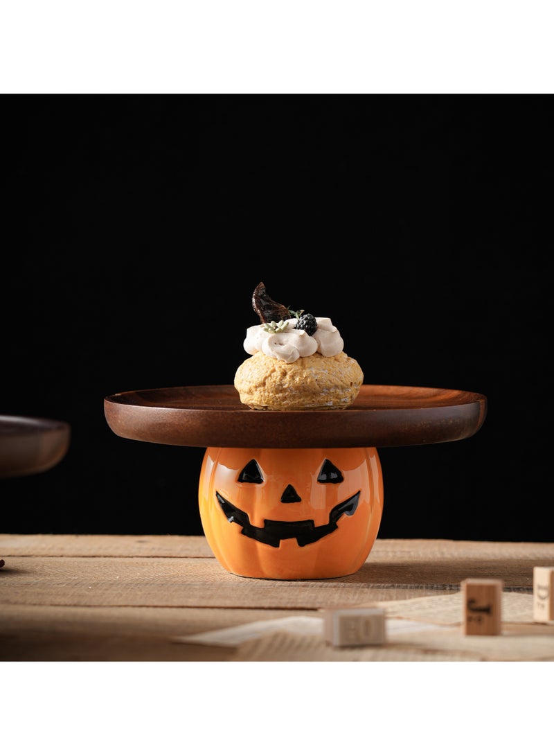 Pumpkin wooden cake tray dessert plate bread display table holiday decoration party tray - Image 1