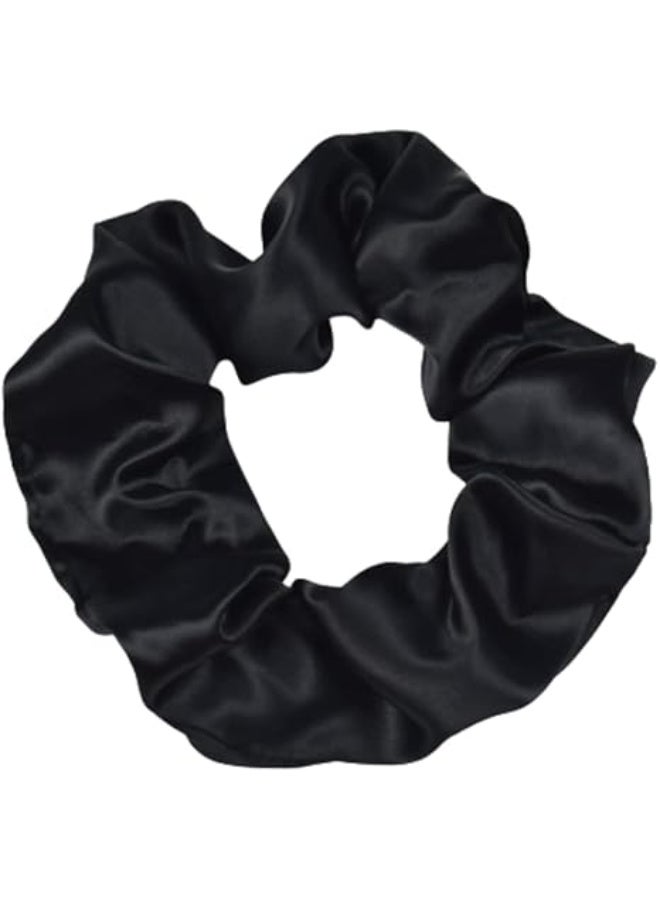 أناقة الساتان الليلية قطعة من الفخامة والنعومة طقم بونيه ساتان أنيق للنساء بونيه ساتان من طبقة واحدة للشعر المجعد مع ربطات شعر ساتان ومشابك فيونكة طويلة باللون الاسود - Image 4