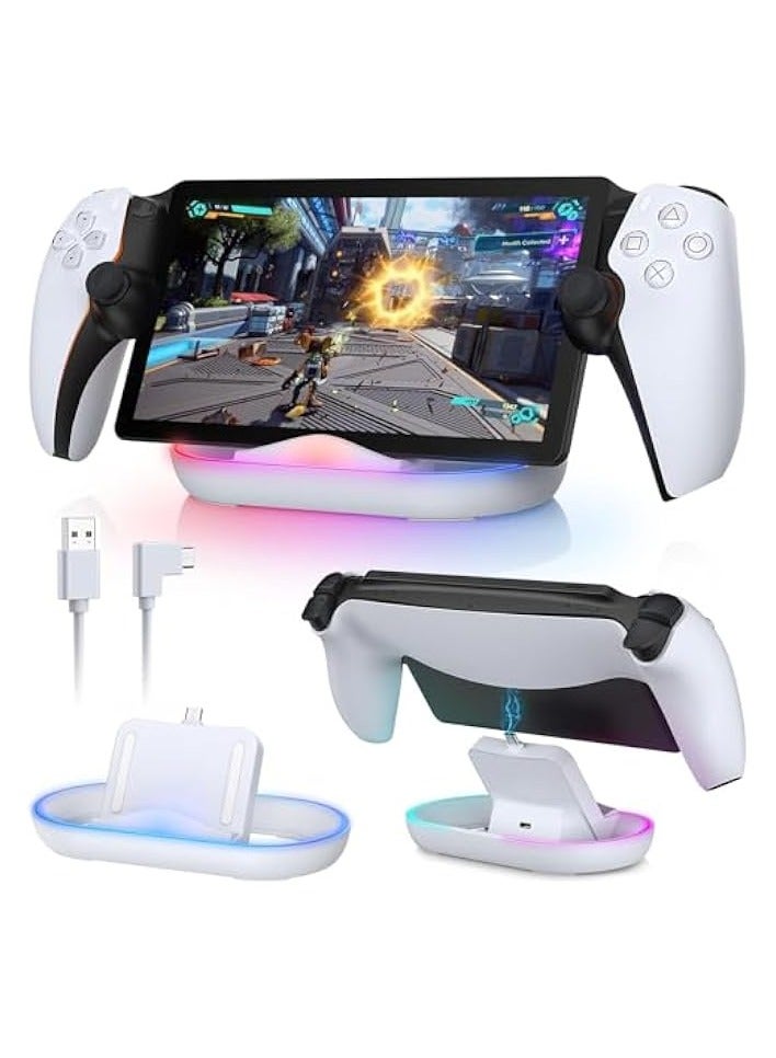 PROMASS Charging Dock for Portal Remote Player, RGB LED Light Charging Stand Portable Charging Station Portal - White - Image 1