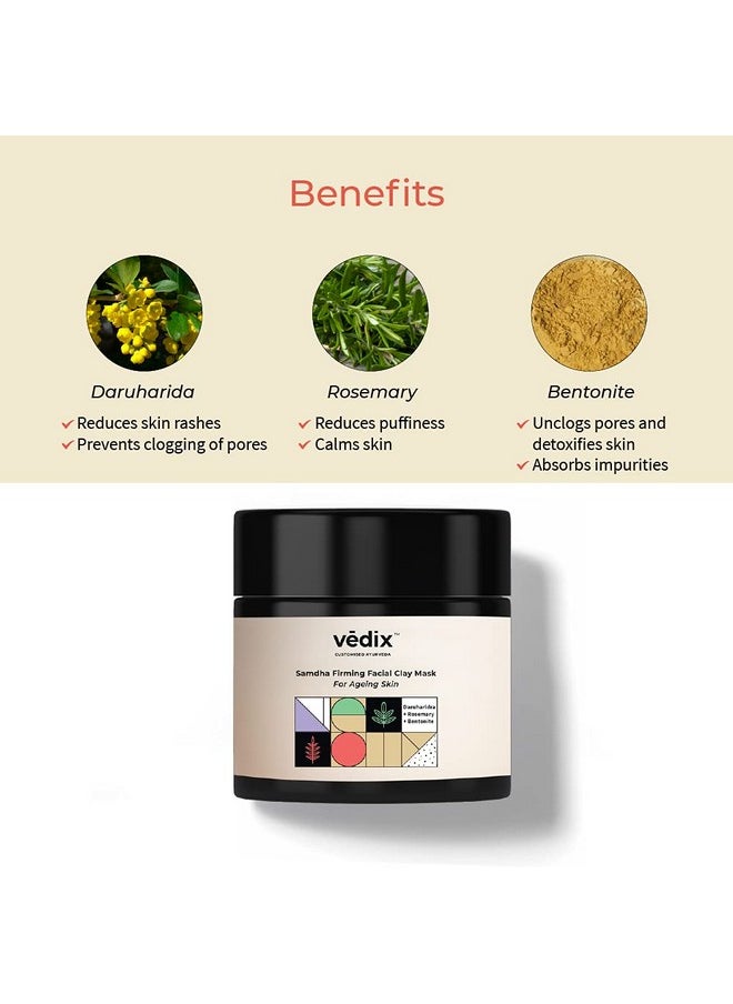 Vedix Customized Face Pack Samdha Firming Facial Clay Mask For Ageing Skin With Daruharidra + Rosemary + Bentonite  - Image 2