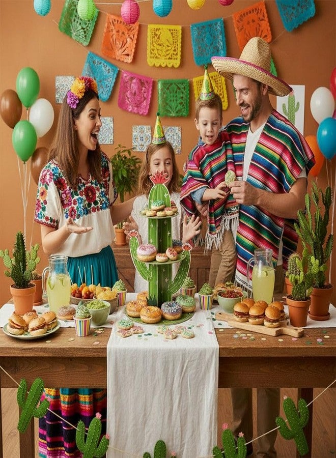 حامل كب كيك على شكل صبار بثلاث طبقات من هيزنومج، زينة حفلات مكسيكية، حامل كب كيك أخضر على شكل صبار، مناسب لأعياد ميلاد التاكو، سينكو دي مايو، زينة حفلات يوم سيليتو ليندو، مستلزمات حفلات بطابع مكسيكي - Image 3