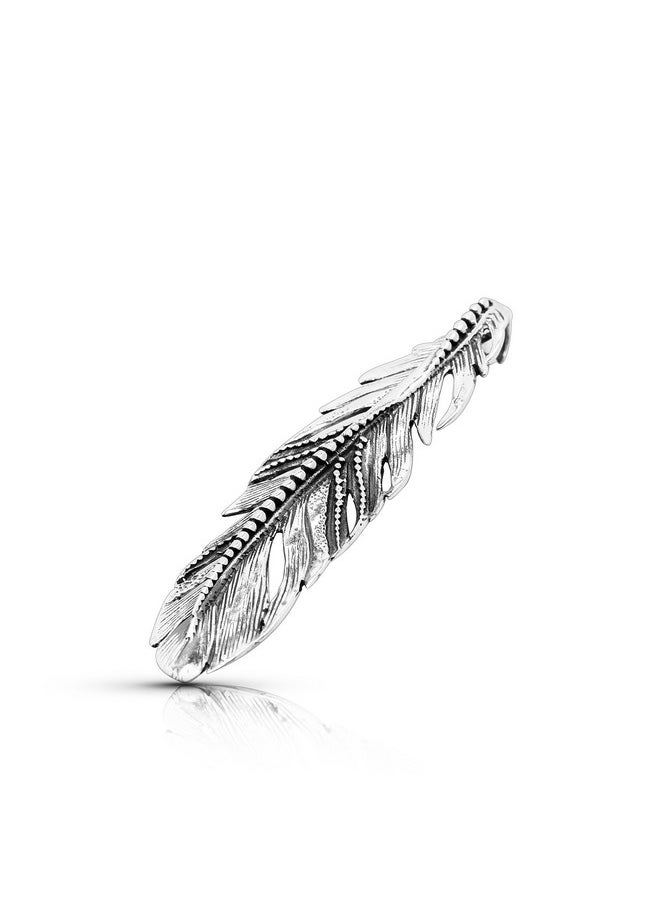 Koral Jewelry - Big Feather Pendant 925 Sterling Silver Native American Tribal Bohemian Jewelry - Image 1