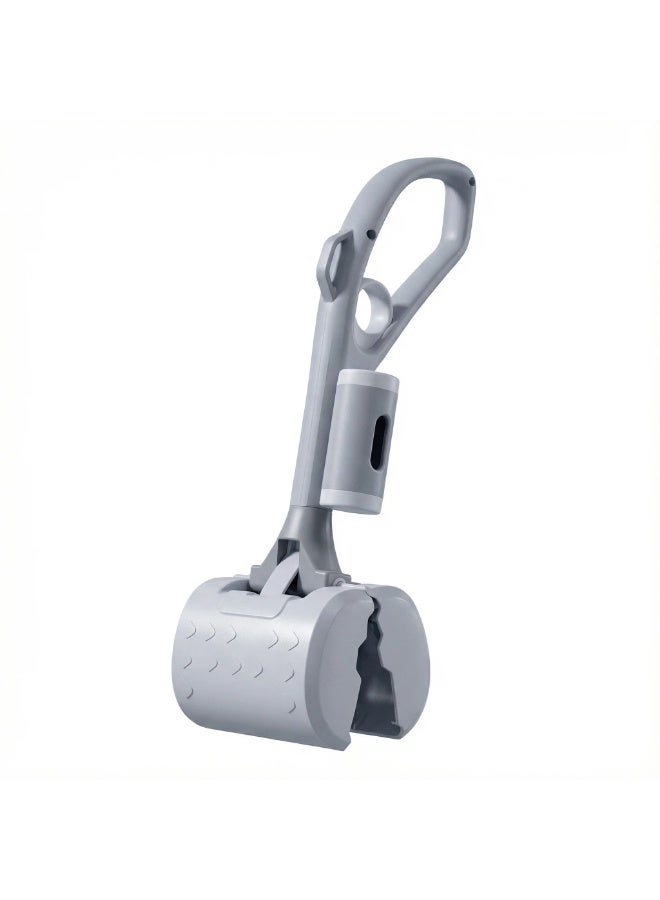 EPET Portable Long Handle Dog Poop Scooper with Integrated Waste Bag Dispenser - Hands-Free Pet Waste Cleanup Tool for Outdoor Grass & Pavement (Grey) - Image 1