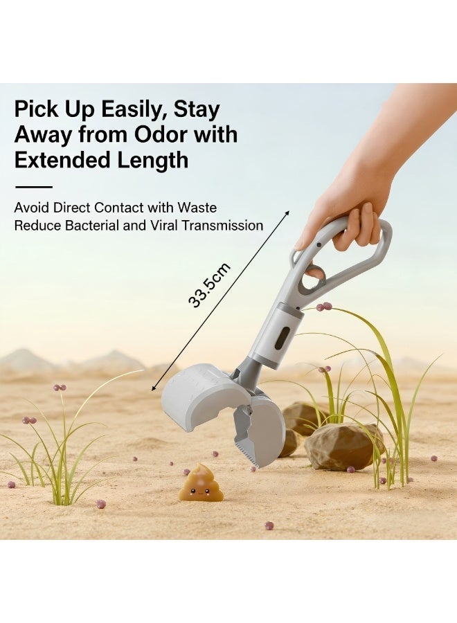 EPET Portable Long Handle Dog Poop Scooper with Integrated Waste Bag Dispenser - Hands-Free Pet Waste Cleanup Tool for Outdoor Grass & Pavement (Grey) - Image 2