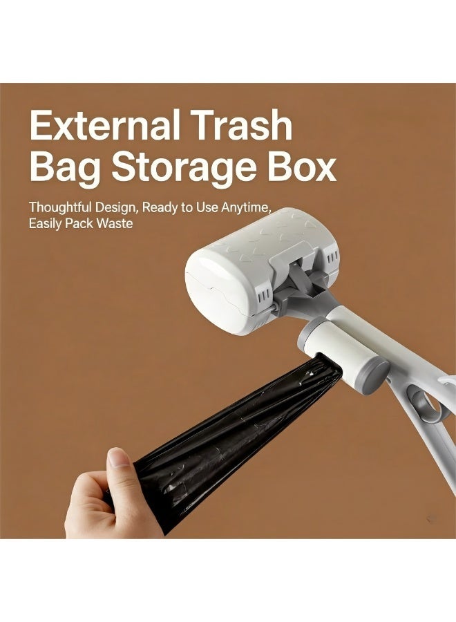 EPET Portable Long Handle Dog Poop Scooper with Integrated Waste Bag Dispenser - Hands-Free Pet Waste Cleanup Tool for Outdoor Grass & Pavement (Grey) - Image 3