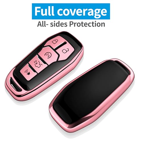 Tukellen for Ford Key Fob Cover Soft TPU Full Protection Key Case Compatible with Mustang Fusion Explorer Edge Lincoln MKC MKX MKZ Smart Remote Key 5- Buttons (Pink) - Image 3
