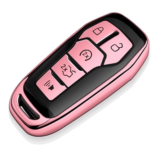Tukellen for Ford Key Fob Cover Soft TPU Full Protection Key Case Compatible with Mustang Fusion Explorer Edge Lincoln MKC MKX MKZ Smart Remote Key 5- Buttons (Pink) - Image 1