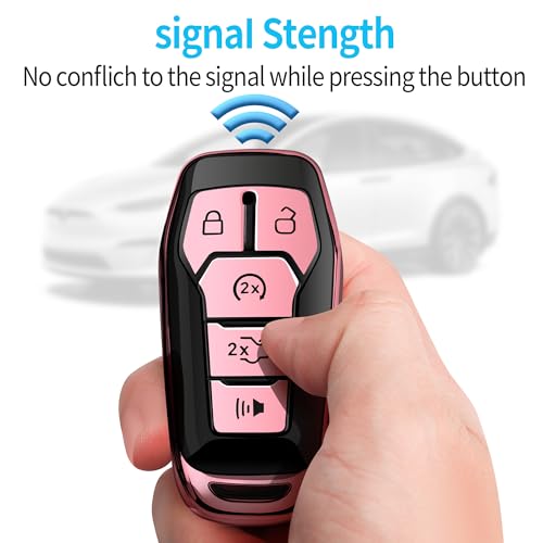 Tukellen for Ford Key Fob Cover Soft TPU Full Protection Key Case Compatible with Mustang Fusion Explorer Edge Lincoln MKC MKX MKZ Smart Remote Key 5- Buttons (Pink) - Image 5