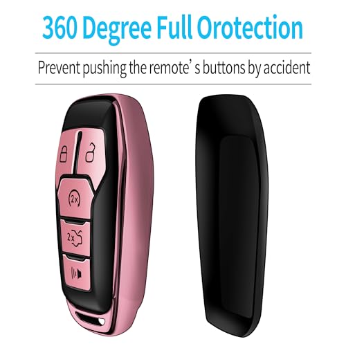 Tukellen for Ford Key Fob Cover Soft TPU Full Protection Key Case Compatible with Mustang Fusion Explorer Edge Lincoln MKC MKX MKZ Smart Remote Key 5- Buttons (Pink) - Image 4