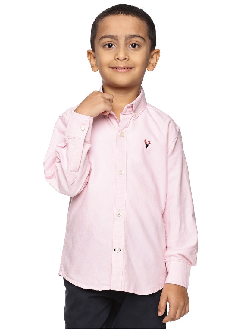 إلكة قميص أكسفورد بأكمام طويلة للأولاد | قميص كلاسيكي رسمي بأزرار للأطفال | قميص قطني بياقة - وردي - Image 1