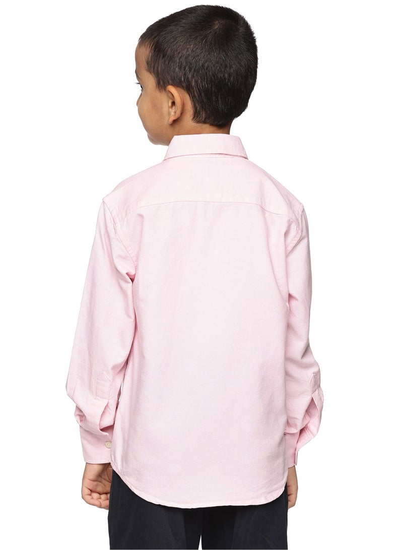 إلكة قميص أكسفورد بأكمام طويلة للأولاد | قميص كلاسيكي رسمي بأزرار للأطفال | قميص قطني بياقة - وردي - Image 3