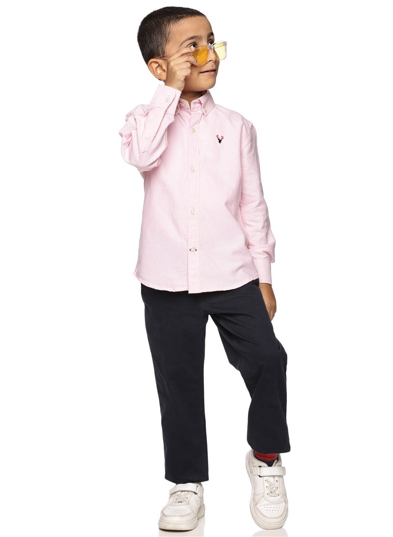 إلكة قميص أكسفورد بأكمام طويلة للأولاد | قميص كلاسيكي رسمي بأزرار للأطفال | قميص قطني بياقة - وردي - Image 4