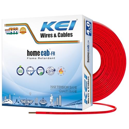 KEI WIRES & CABLES Homecab 4 sqmm 1 Core Copper Flame Retardant House Wire PVC Insulated Cable for Domestic & Industrial Electrical Wiring (Red, 90 Meters) - Image 1
