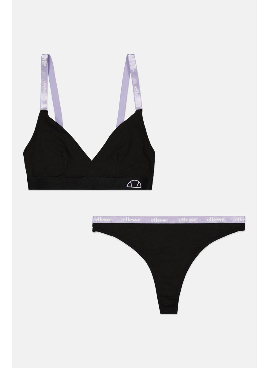 Ellesse Women 2 Pieces Brand Logo Bralette And Thong Set, Black  - Image 1