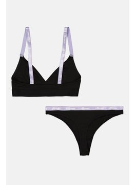 Ellesse Women 2 Pieces Brand Logo Bralette And Thong Set, Black  - Image 2