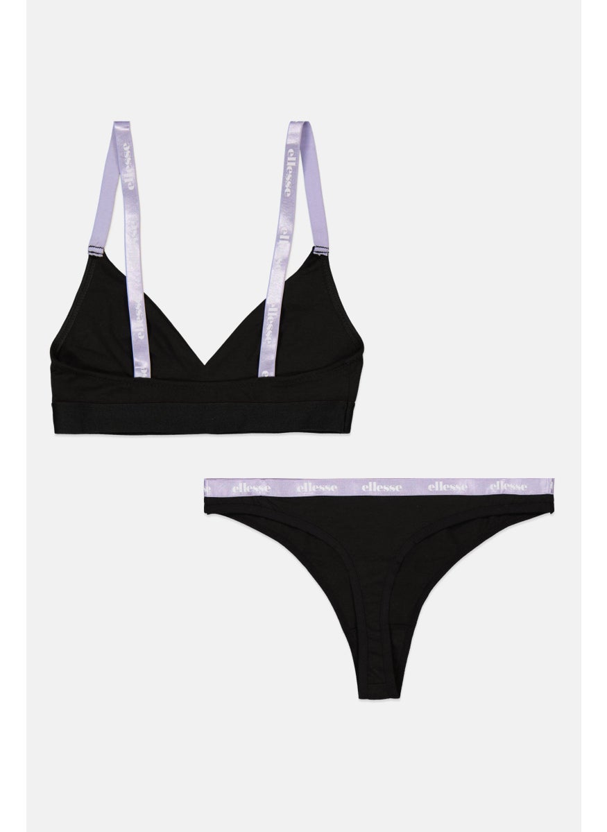 Ellesse Women 2 Pieces Brand Logo Bralette And Thong Set, Black  - Image 2
