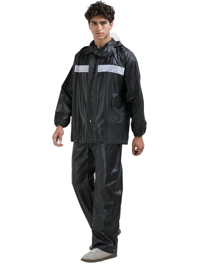 FabSeasons Heavy Duty Waterproof Polyester Raincoat for Men with Reflective Strips, Hoodie & Elastic Cuffs – Ideal for Bike Riders & Night Safety - Image 2