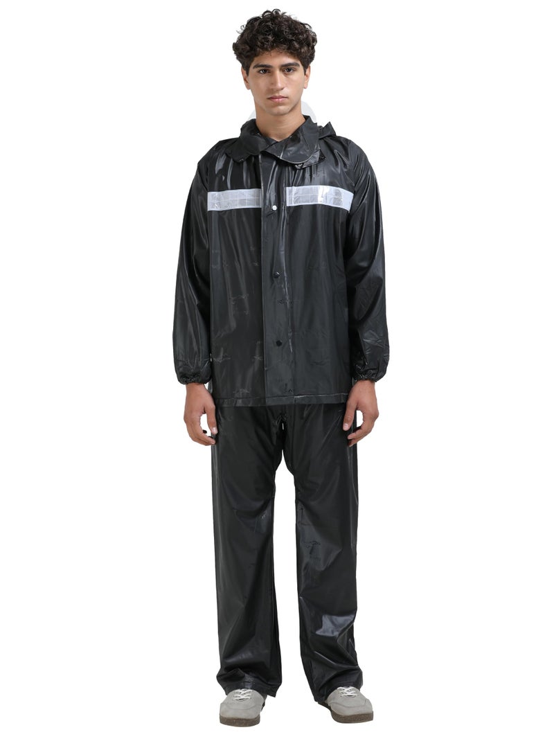 FabSeasons Heavy Duty Waterproof Polyester Raincoat for Men with Reflective Strips, Hoodie & Elastic Cuffs – Ideal for Bike Riders & Night Safety - Image 1