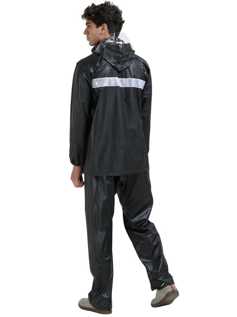 FabSeasons Heavy Duty Waterproof Polyester Raincoat for Men with Reflective Strips, Hoodie & Elastic Cuffs – Ideal for Bike Riders & Night Safety - Image 3