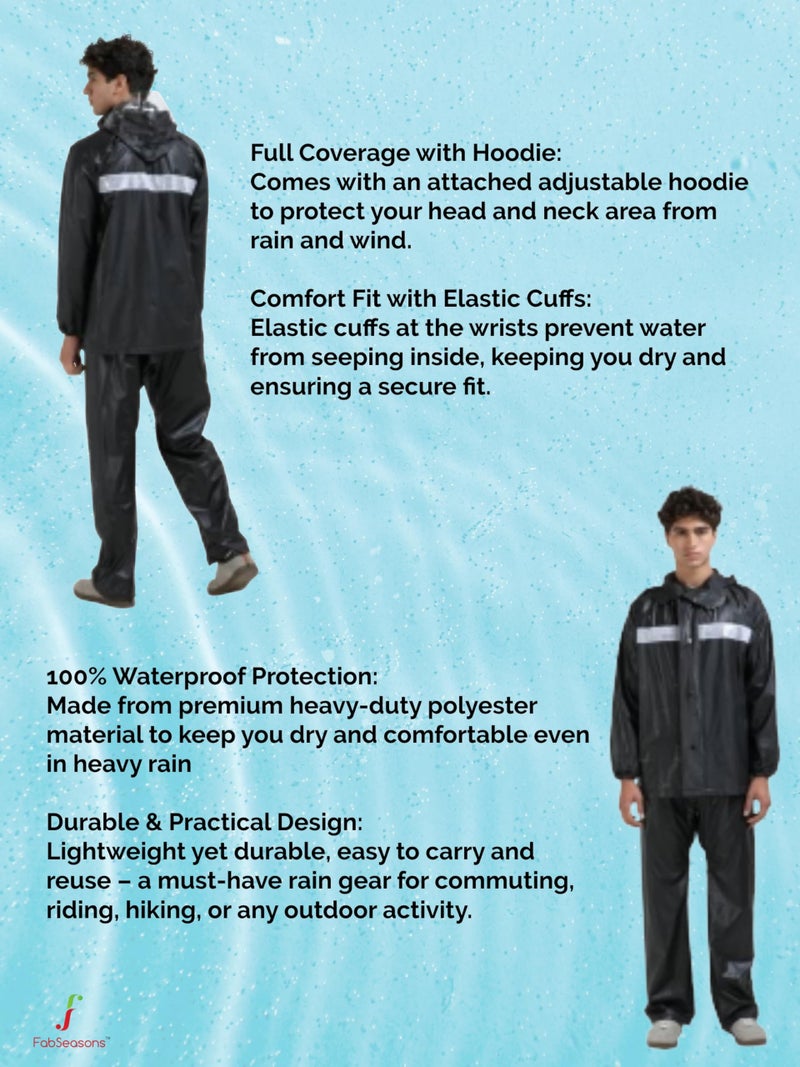 FabSeasons Heavy Duty Waterproof Polyester Raincoat for Men with Reflective Strips, Hoodie & Elastic Cuffs – Ideal for Bike Riders & Night Safety - Image 5