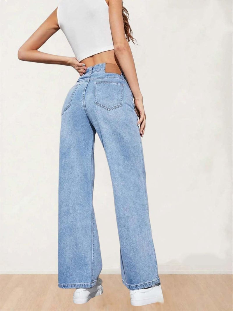 KOTTY Womens Solid High Rise Cotton Lycra Blend Relaxed Fit Jeans - Image 4