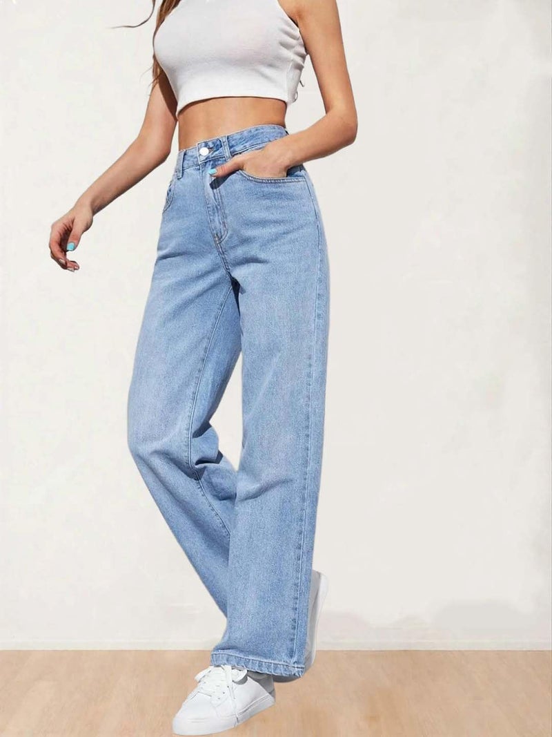 KOTTY Womens Solid High Rise Cotton Lycra Blend Relaxed Fit Jeans - Image 3