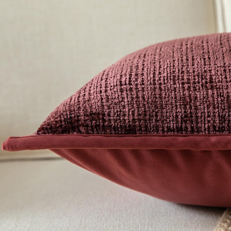 Yaertun Pack of 2 Chenille Textured Decorative Throw Pillow Covers Accent Solid Cushion Cover Soft Cozy Pillow Case with Velvet Back for Couch Sofa Bed Living Room 18x18 Inch Burgundy - Image 5