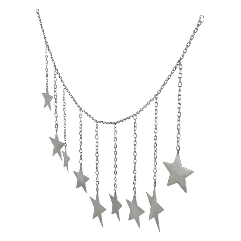 BS AMOR تعليق عرض الصور زينة نجوم معدنية مع سلاسل معدنية إطار صور كولاج مع 5 مشابك خشبية ديكور جدار للمكتب المنزلي غرفة الأطفال السكنية، فضي، 78 سم - Image 5