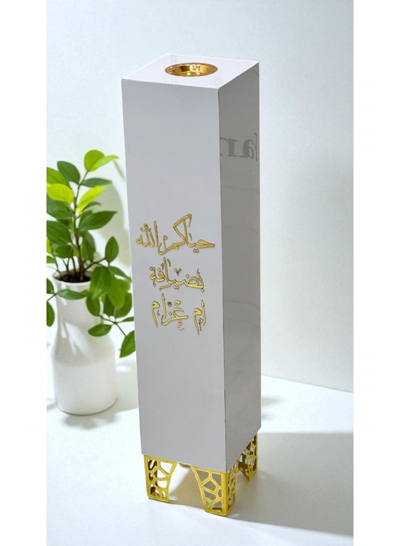 fan baytk Vertical reception incense burner with a decorative white marble design (80 x 17.5 x 17.5 cm): A decorative masterpiece with golden engravings that welcomes beauty and gives the place a luxurious fragrance, ideal for entrances, halls, and special occasions  - Image 2