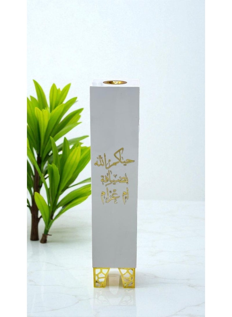 fan baytk Vertical reception incense burner with a decorative white marble design (80 x 17.5 x 17.5 cm): A decorative masterpiece with golden engravings that welcomes beauty and gives the place a luxurious fragrance, ideal for entrances, halls, and special occasions  - Image 4