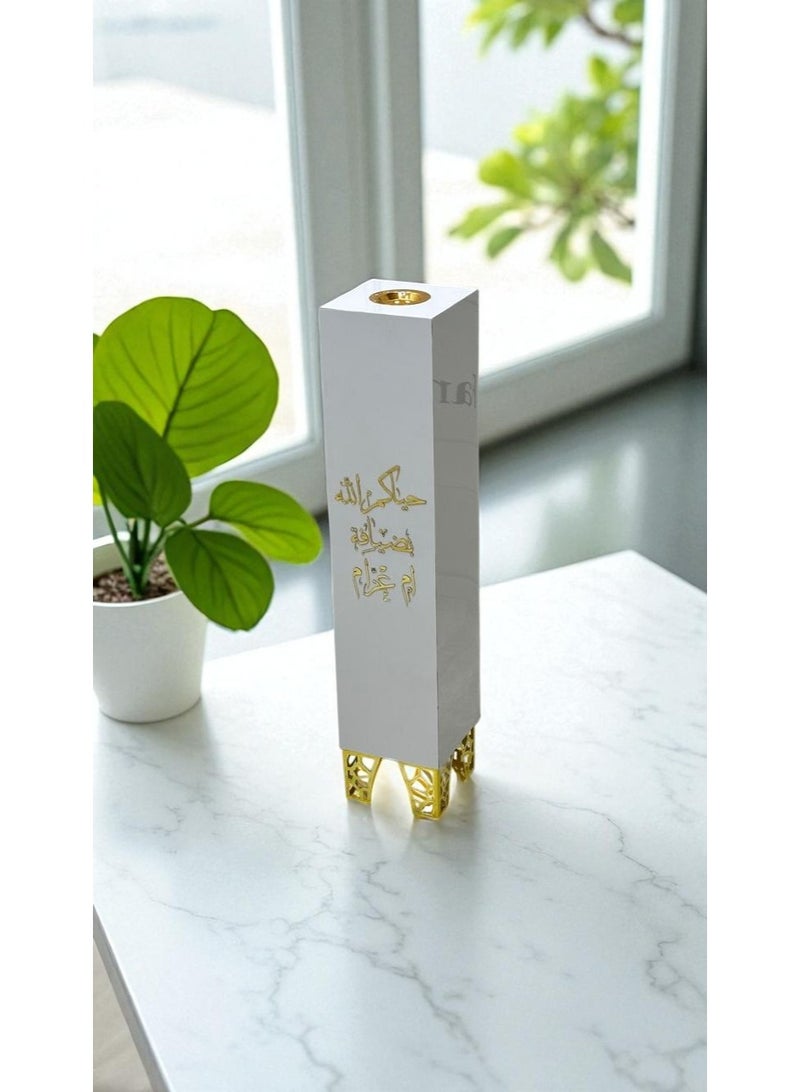 fan baytk Vertical reception incense burner with a decorative white marble design (80 x 17.5 x 17.5 cm): A decorative masterpiece with golden engravings that welcomes beauty and gives the place a luxurious fragrance, ideal for entrances, halls, and special occasions  - Image 1