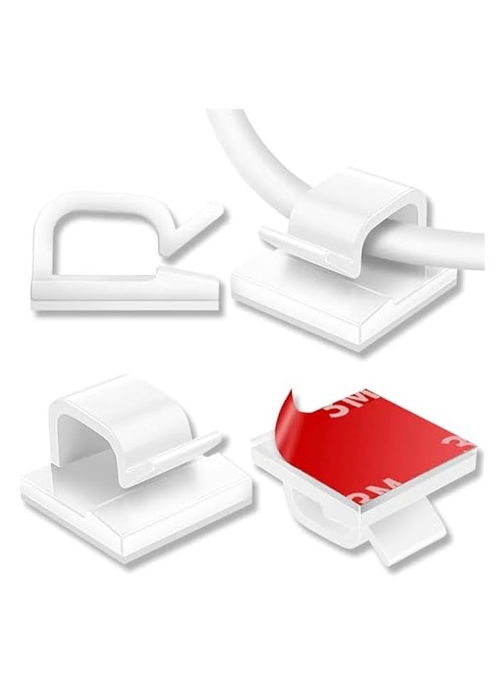 erorex 100 PCS Adhesive Cable Clips, Wall Wire Clips for Cable Management, Strong Cord Clips Wire Holders for The Wall Under Desk Car Dash Cam TV PC Ethernet Cable (White1) - Image 1